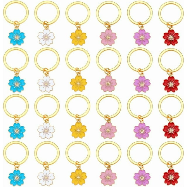 24 llaveros de flores de 6 colores, de aleación de esmalte de 1,77 pulgadas, con colgante de esmalte para bolsos y accesorios de cartera.