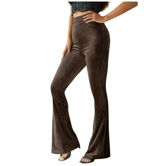 Elainilye Fashion Pants for Women High Waisted Casual Pantsbell-bottoms Solid Long Pants Flared Pants Trousers,Bronze
