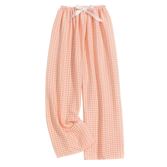 MeetoTime Women's Checkered Printed Pants Elastic Waist Wide Leg Pants Spring Fall Drooping Drawstring Flowy Trousers