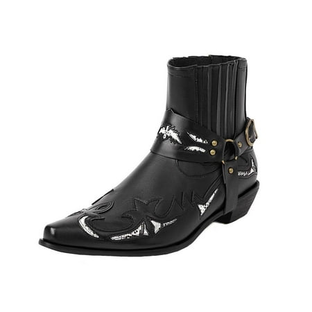 

jsaierl Fashion Large Size Winter Western Boots For Men s Boots Embroidery Boots Mid Calf Chunky Heel Retro Pointed Boots