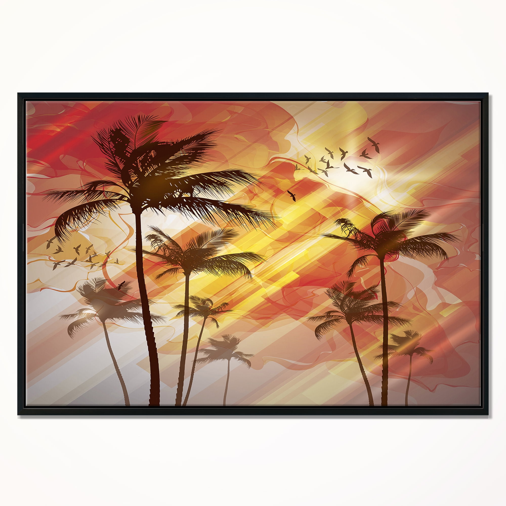 Designart ' Palm Tree at Sunset ' Photography Framed Canvas Art Print