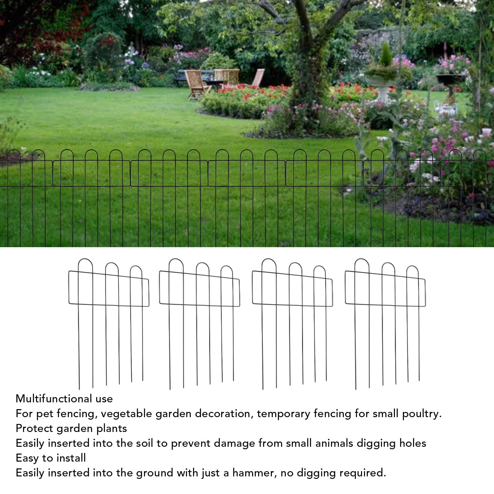 Riousery Decorative Garden Fence Iron Metal Wire Animal Barrier for Outdoor Flower Bed Edging 10 Pcs