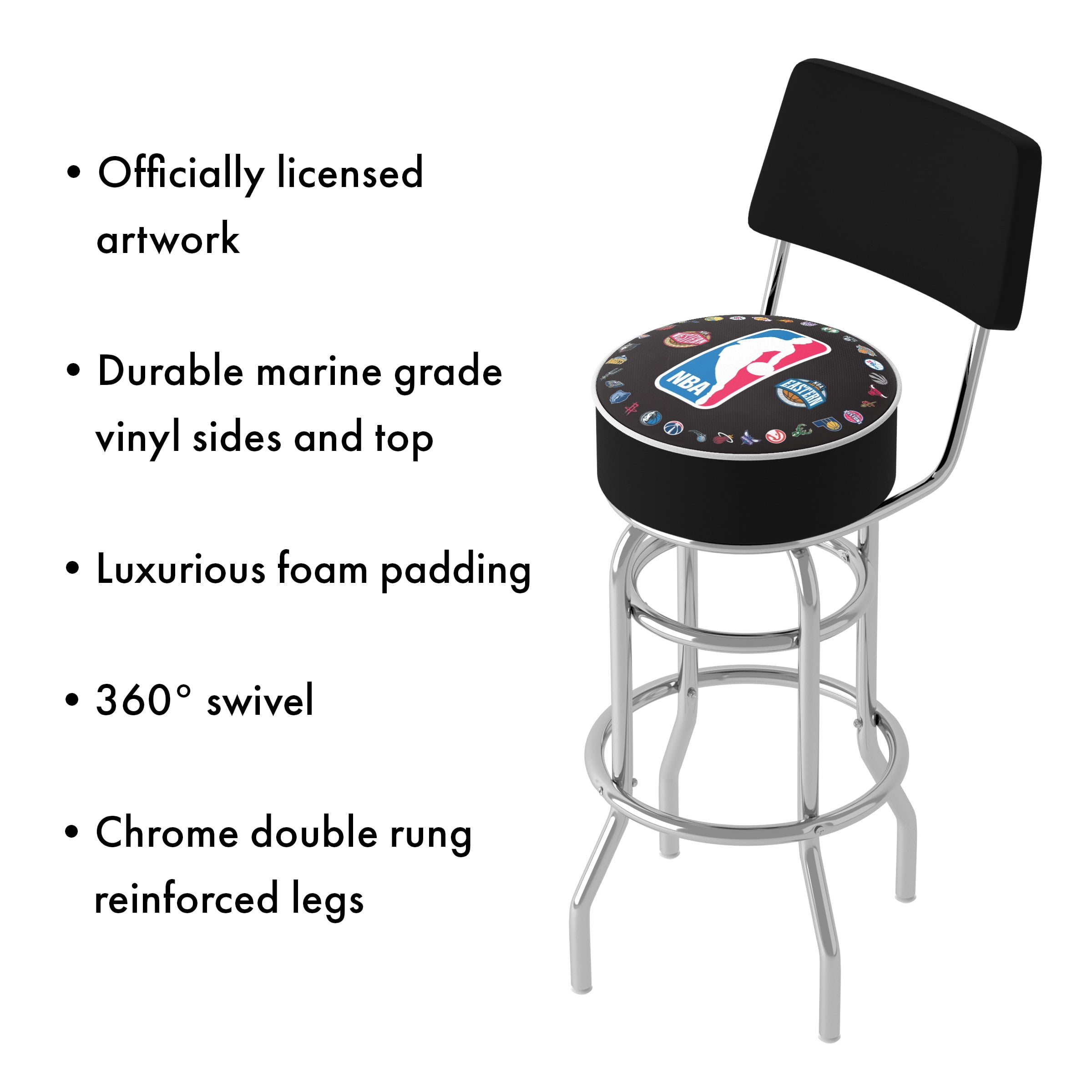 Trademark Games NBA League Padded Swivel Bar Stool with Back