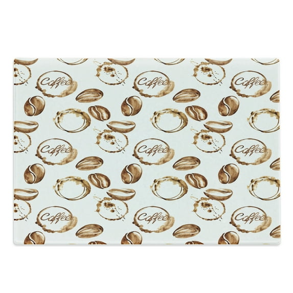 Coffee Cutting Board, Conceptual Watercolor Art with Beans and Spilled Java Drops Circular Stains, Decorative Tempered Glass Cutting and Serving Board, Large Size, Pale Brown White, by Ambesonne