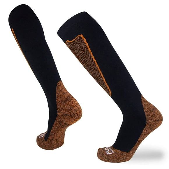 Pure Athlete Chaussettes de Compression en Cuivre – Laine Mérinos Chaude, au-Dessus du Mollet – Hommes, Femmes (1 Paire - Noir, TG)