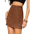 thumbnail image 5 of PULLIMORE Womens Faux Suede Short Skirt A-Line Knee Length Split High Waist Pencil Skirt (XL, Coffee), 5 of 6