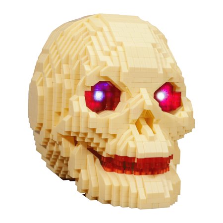 HI-Reeke Skull Micro Mini Building Block Set 3D Glowing Skull Head Demon Horror Building Kit Beige