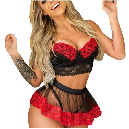 

Lingerie Womens Woman s Lace Two Piece Bra Panty Set Wirefree Sheer Comfy Underwear