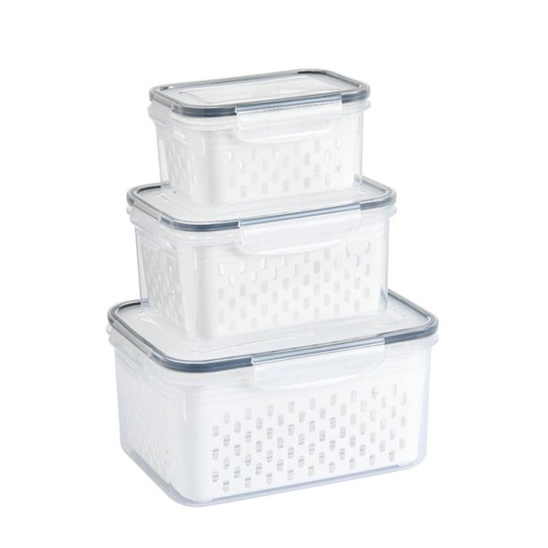 Caja de almacenamiento para refrigerador, organizador de frutas y verduras frescas, cesta de drenaje, contenedores de almacenamiento, despensa, organizador de cocina