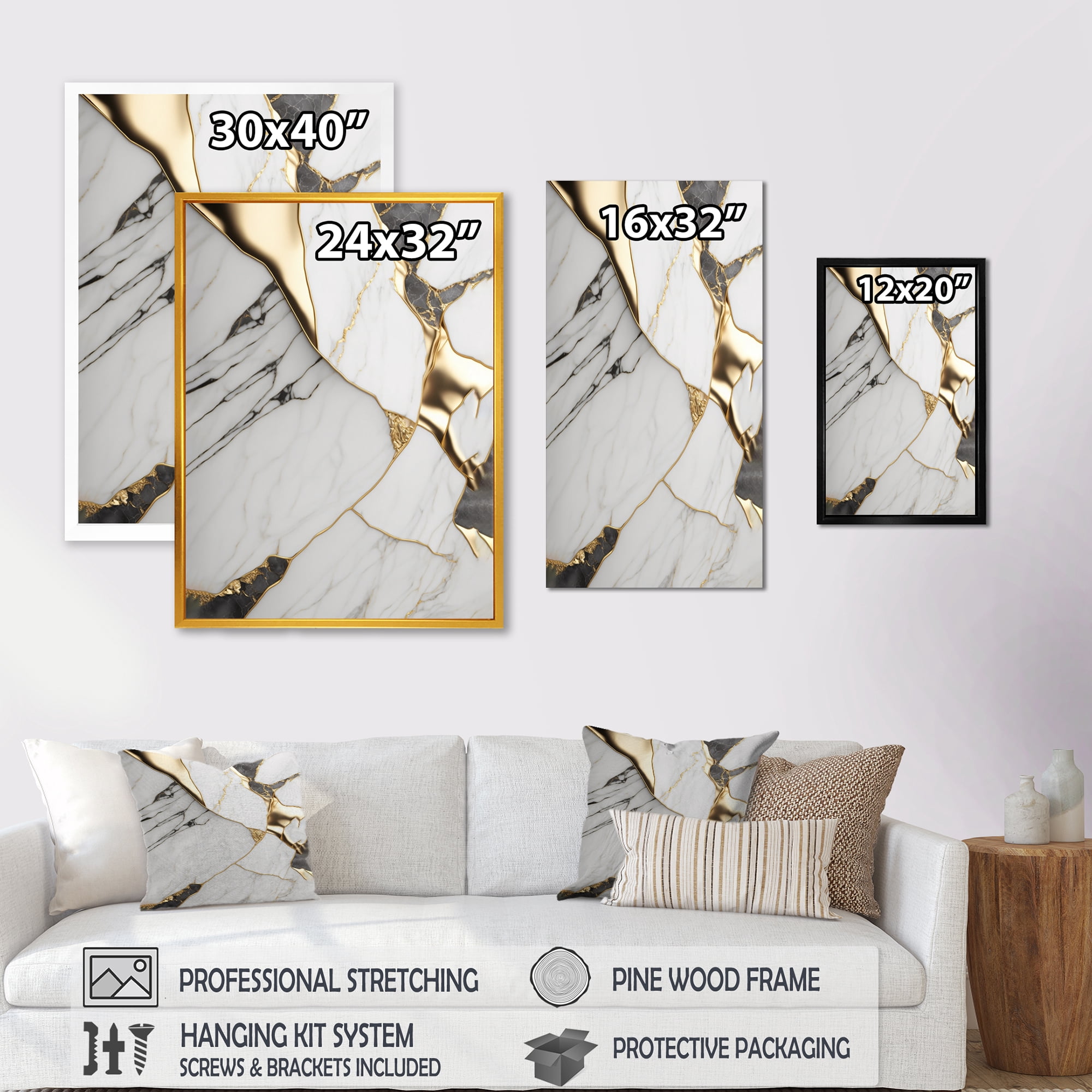 Designart Abstract Geode Marble White And Gold I Canvas Wall Art