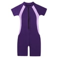thumbnail image 3 of Haitryli Boys Girls Rash Guard Tankini Board Shorts Athletic Swimwear Short Sleeves Zipper Bathing Purple 8, 3 of 7