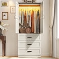 thumbnail image 5 of Blotout 75" Rustic Farmhouse Wardrobe Closet with 3 Drawers & LED Sensor Light, 2 Doors Wood Armoire Clothing Storage Cabinet with Hanging Rail for Bedroom Living Room, 5 of 6