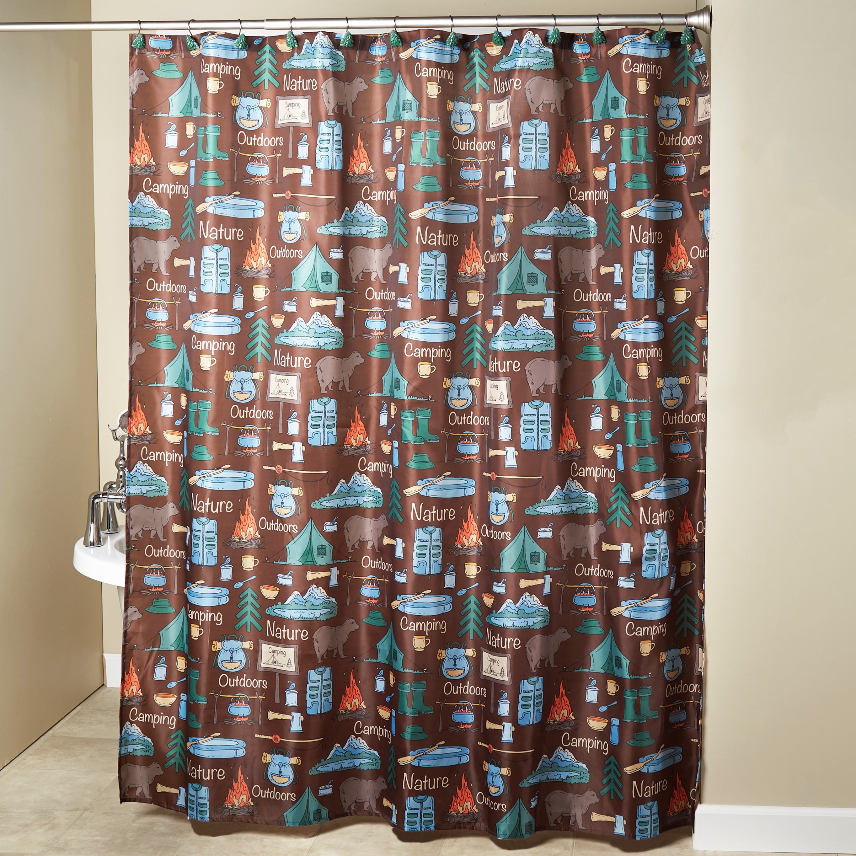 Moose Bear Fabric Shower Curtain Cabin Wilderness Lodge Forest 72L x 70W 