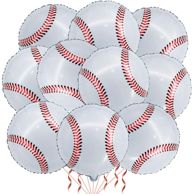 Yanonmyfd 10 Pack 18 Inch Blue Soccer Foil Balloons Football Helium Metallic Mylar Balloons for Birthday Party Sports Theme World Cup Party Decorations,18 Inch White Baseball