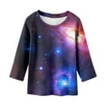 thumbnail image 3 of WEIYLL Kids Fashion T Shirt Blouse Starry Sky Print Round Neck 3/4 Sleeve T Shirt For Children Kids Girls for 3-4 Years, 3 of 4