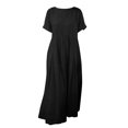 thumbnail image 5 of Casual Cotton Linen Dress for Women - Round Neck Short Sleeve Flowy Plus Size Summer Daily Tunic Maxi Dress with Pockets, 5 of 5