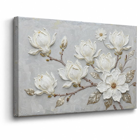 Framed White Magnolia Canvas Wall Art Bedroom Decor Elegant Vintage Flower abstract canvas print for bathroom bedroom living room