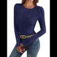 thumbnail image 2 of Blusa de Larga con Cuello Redondo para Mujer, Moda de Otoño 2025, Camiseta Básica de Punto Texturizado de Corte Entallado, Ropa Y2K Azul Marino XXL, 2 of 7