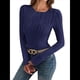 thumbnail image 2 of Blusa de Larga con Cuello Redondo para Mujer, Moda de Otoño 2025, Camiseta Básica de Punto Texturizado de Corte Entallado, Ropa Y2K Azul Marino XXL, 2 of 7