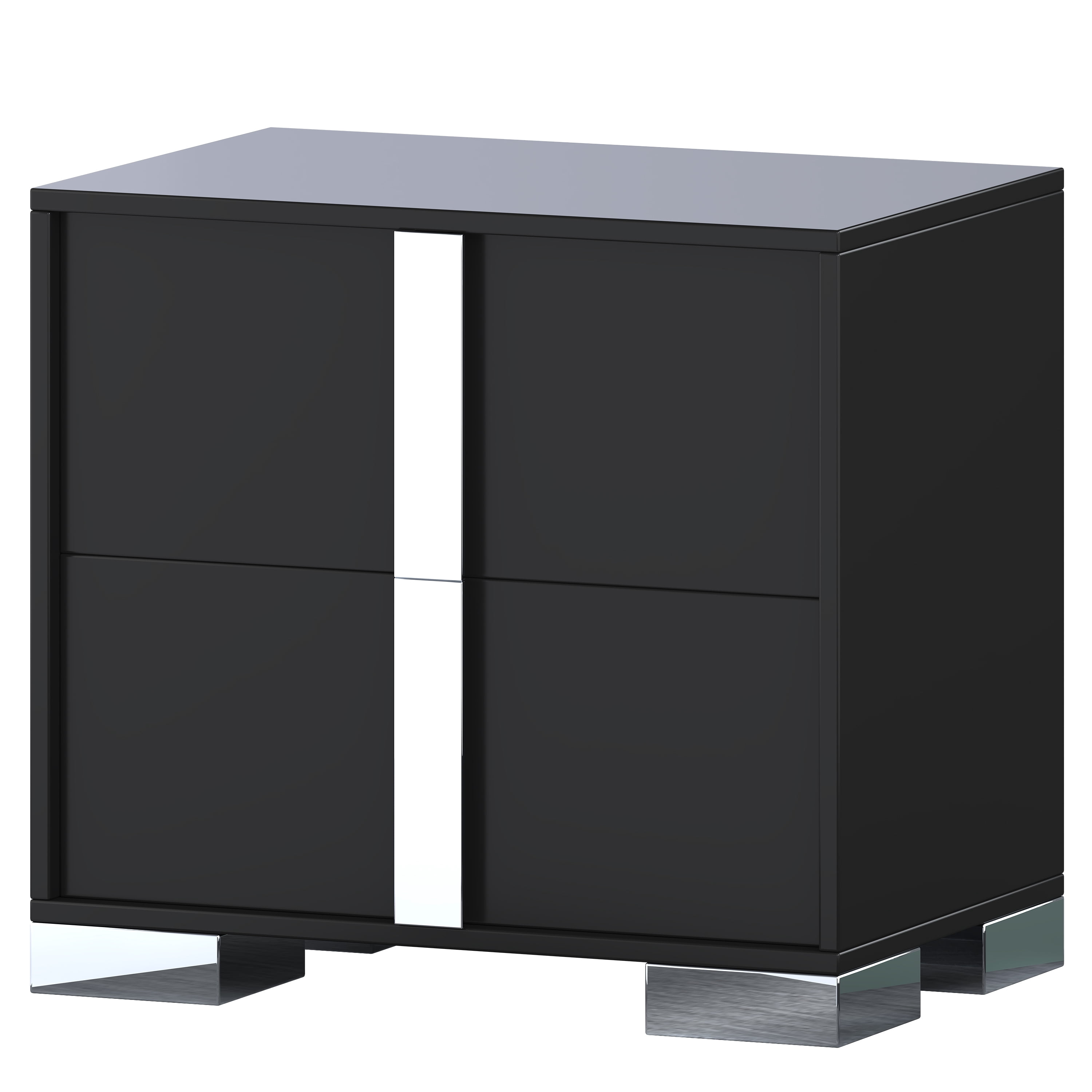 Euroco Wooden Nightstand with 2 Drawers & Metal Foot,Mirrored Bedside Table for Bedroom, Living Room,Black