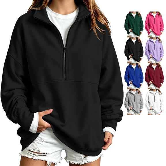 TGSLY Fall Half Zip Sweatshirts for Women Lightweight Stand Collar Long Sleeve Workout Tops Relaxed Casual Solid Color Layering Pullovers M
