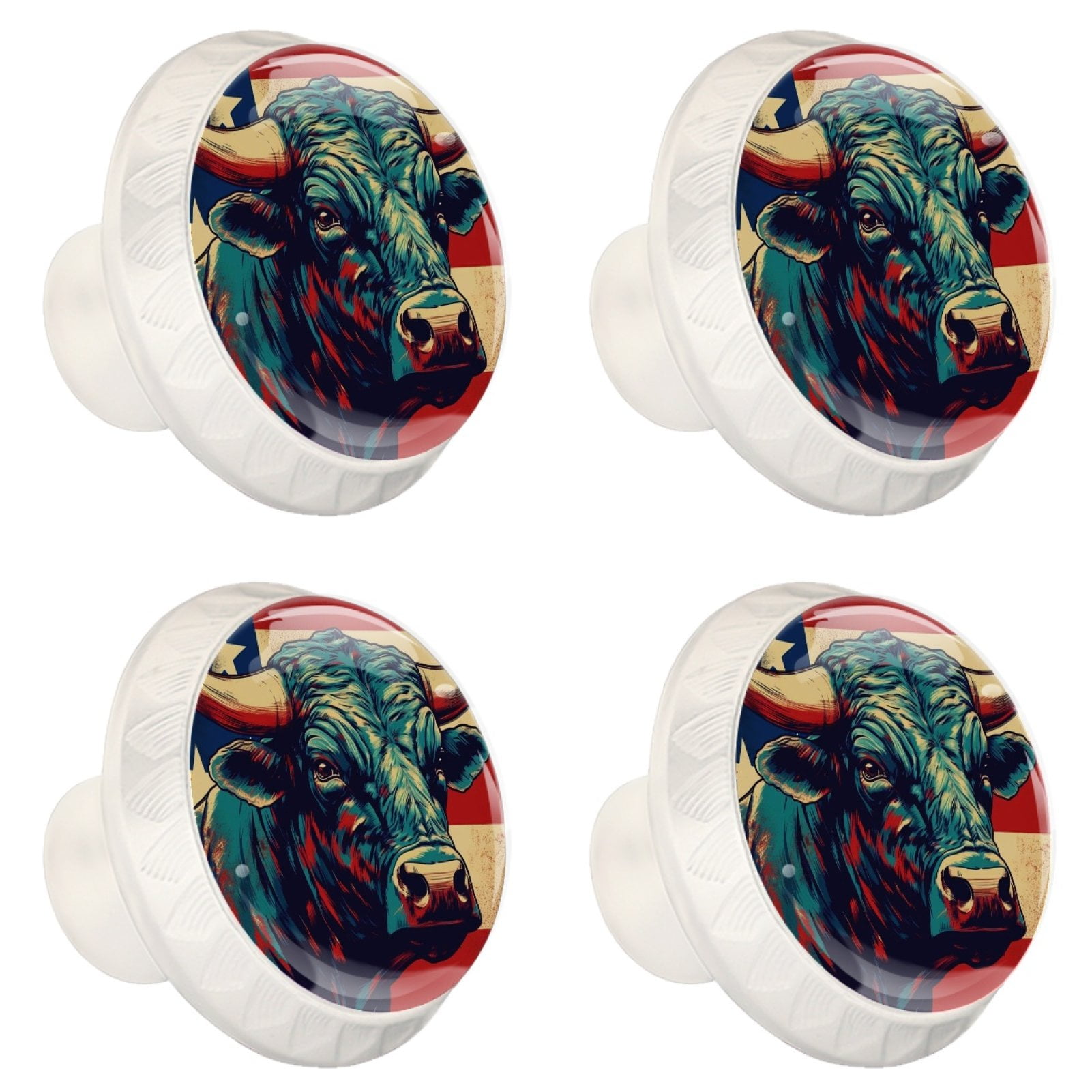 4 Pcs Cow American Flag Knobs for Kitchen Cabinet Cupboard Dresser Bookcase Drawer Pulls Handles Round Home Decor