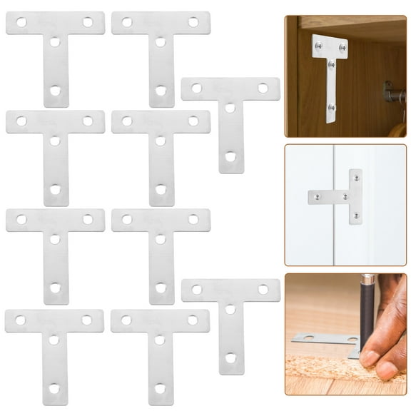 HEATSHAKING 10Pcs T-Shape Corner Angle Brackets Silver Stainless Steel Fixing Brace 3.1 Inch For Handymen Diy