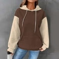 thumbnail image 2 of QATAINLAV Women's Colorblock Hooded Sweatshirt Waffle Knit Drawstring Hoodies Casual Long Sleeve Pullover with Pocket Streetwear Lightning Sales Brown L, 2 of 7