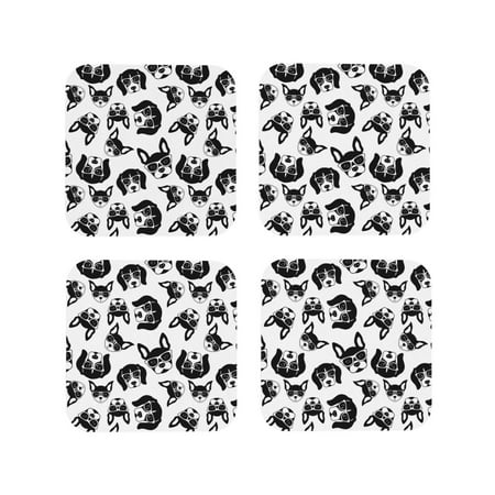 

Drink Coasters Set of 4 Cute Dog Puppy black Leather Coasters for Coffee Table Protector Heat Resistant Cute Coasters for Home Decor Housewarming Gifts Bar Kitchen 4 Inch Square