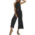 thumbnail image 1 of Combinaison à Col Licou pour Femmes à Pois avec Ceinture, Jambes Larges, Salopettes d'Été Tendance Décontractées, Noir, G, 1 of 6