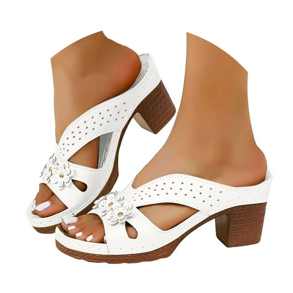 Dakaela Chunky Heel Slide Sandals for Women Peep Toe Arch Support Platform Dress Shoes for Wedding