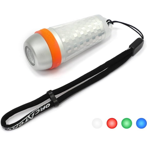 ORCATORCH SD03 Dive Signal Light 4-Color-in-1 (Blue, Red, White, Green) 8 Modes Scuba Diving Beacon with Constant and Flashing Modes, Mini Tank Marker Light for 150M Underwater Diving