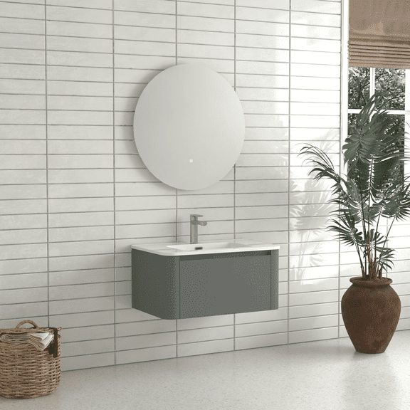 30 Inch Bathroom Vanity with Sink Combo, Modern Wall-Mount Floating Bathroom Vanity with Soft-Close Drawer for Small Space, Gray