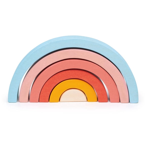 Mentari Sunset Tunnel Wooden Stacking Rainbow Toy for 18m Toddlers, Open-Ended Play, 6 Pieces