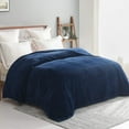 thumbnail image 2 of Exclusivo Mezcla Twin Size Jacquard Weave Wave Pattern Flannel Fleece Velvet Plush Bed Blanket as Bedspread/Coverlet/Bed Cover (90" x 66", Navy Blue), 2 of 7