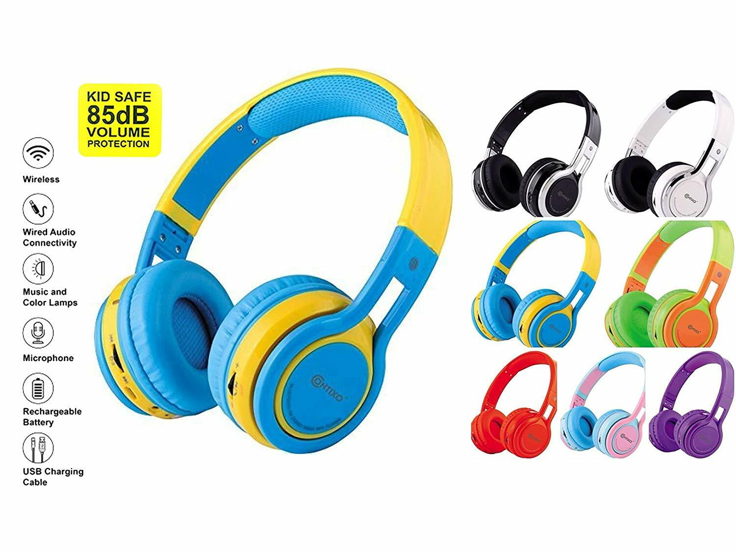 Contixo Kids Headphones, Wireless and Wired Headphones with Built-In Mic and SD Player, Purple
