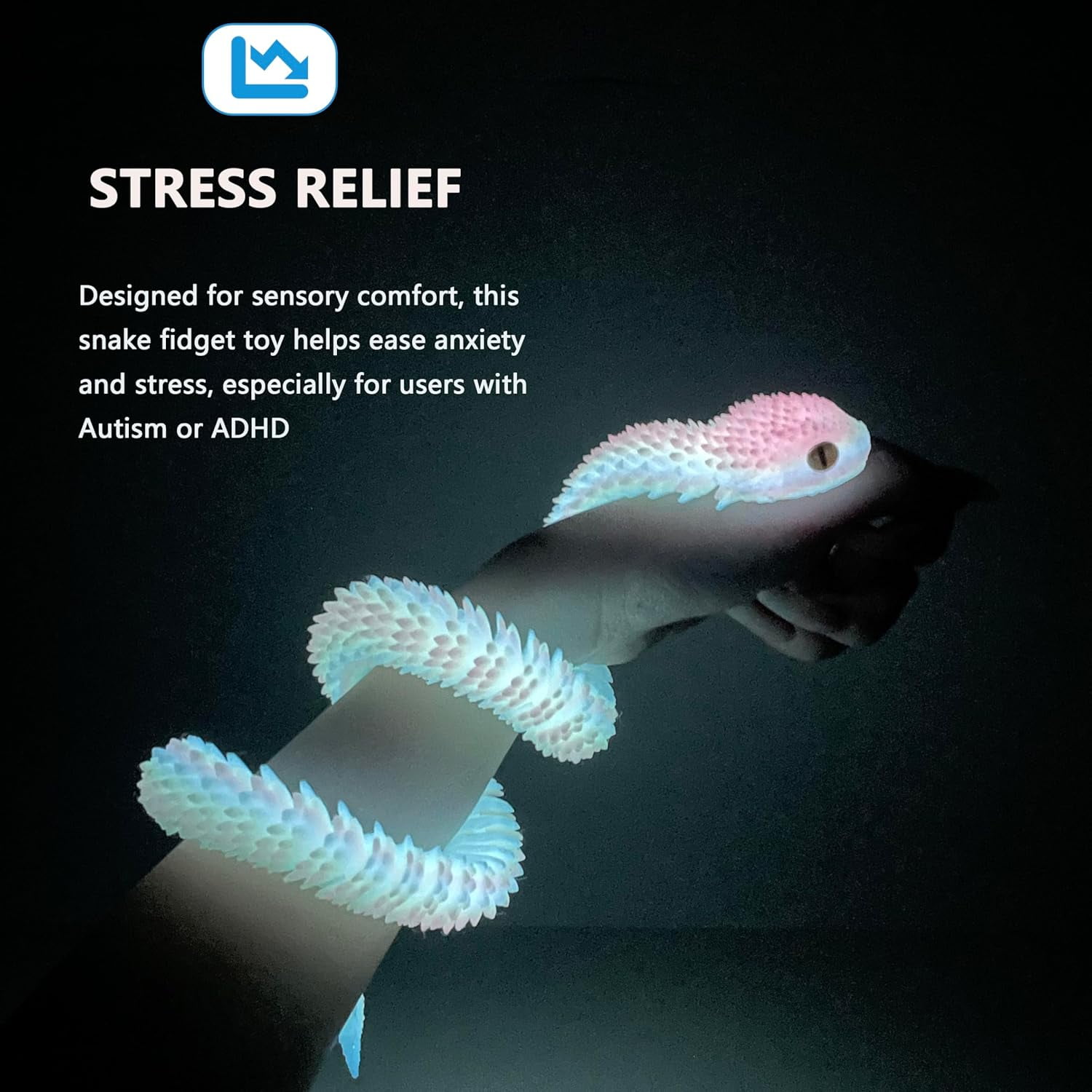 24in 3D Printed Snake Toys, Flexible 3D Printed Animal, Fidget ADHD Snake Toys, Perfect Desk Pet for Animal Collectors, Easter Basket Essentials, Easter Basket Stuffers
