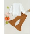 thumbnail image 4 of Wassery Kids Girls 2PCS Halloween Clothes Toddler Girls Fall Outfits Set Long Sleeve Letter Print Sweatshirt Solid Color Flared Pants 3-8 Years, 4 of 8