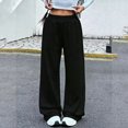thumbnail image 2 of WULMLEO Women’s Elastic Gathered High Waist Wide Leg Sweatpants, No Drawstring Loose Full Length Straight Palazzo Casual Lounge Athletic Trousers Black S, 2 of 4