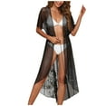 thumbnail image 2 of Xysaqa Women Bathing Suit Cover Ups Long Kimono Cardigan Open Front Mesh Beach Bikini Coverup Swimwear Swimsuit See-Through, 2 of 8
