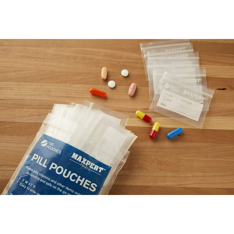Pill Pouches, Plastic Pill Bags (Pack of 200) Pocket Travel Pill