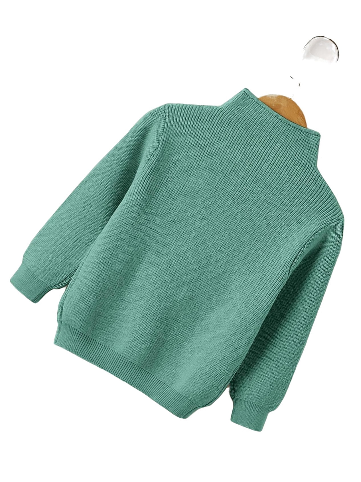 Casual Plain Funnel Neck Pullovers Long Sleeve Green Toddler Boy