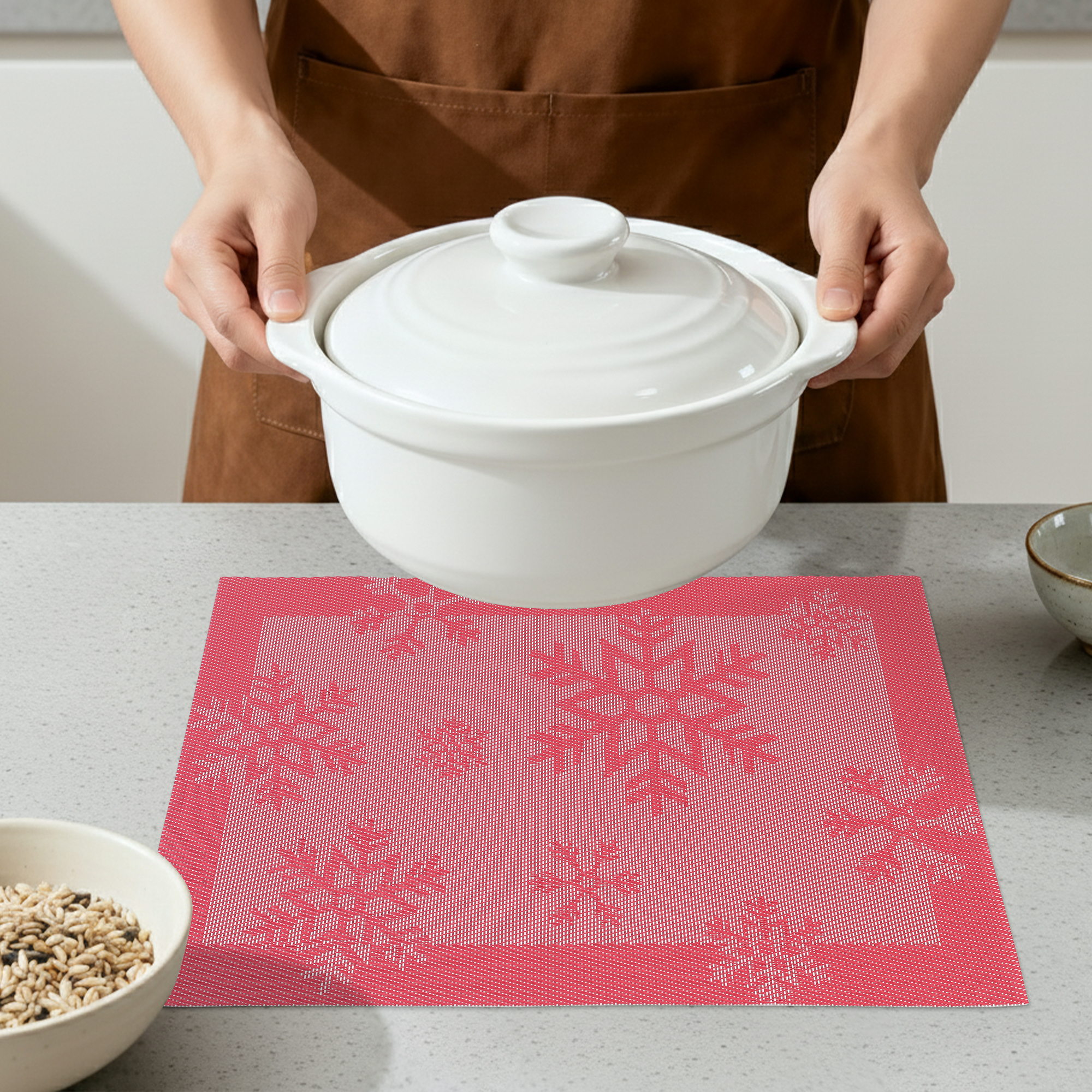 Unique Bargains 6Pcs Plastic Placemats Table Mats Red 17.7" x 11.8"