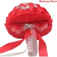 thumbnail image 3 of Wedding Bouquet Bridal Bouquet Handmade Silk Satin Rose Artificial Flower with Sparkling Rhinestone Brooch Crystals Pearl Soft Ribbon for Bride Bridesmaid Church(10''W×11''H,Black and Red), 3 of 5