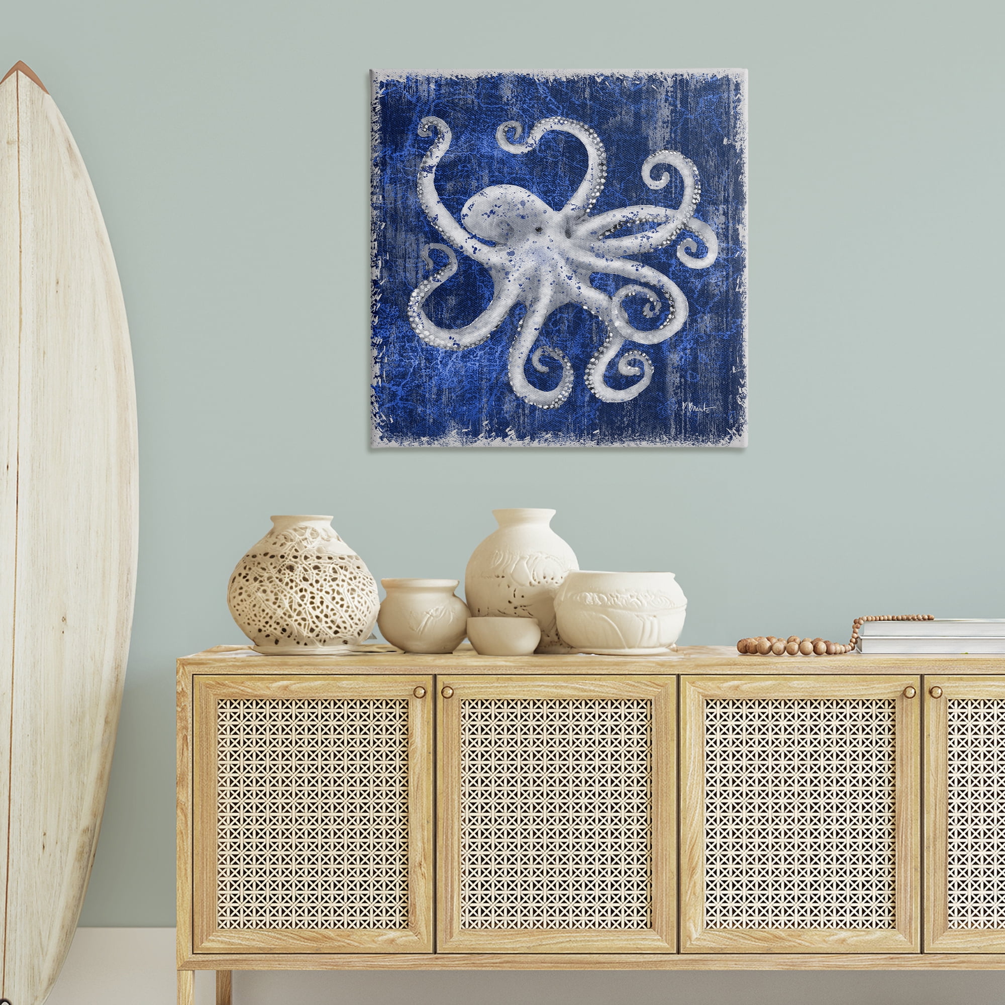 Stupell Industries Rustic Indigo Octopus Nautical & Beach Painting Wrapped Canvas Art Print Wall Art, 36 x 36