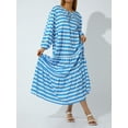 thumbnail image 6 of Michellecmm Women Geometric Print Long Dress, V-neck Puff Long Sleeve Loose Fashion Dress, 6 of 9