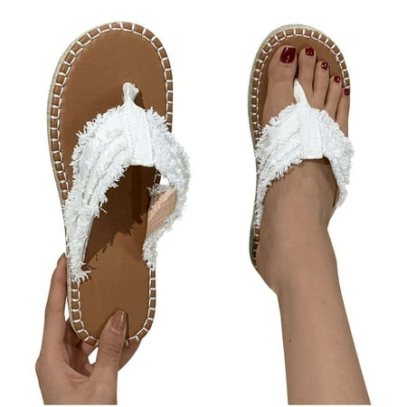 

Women Summer Beach Flat Straw Sandals Retro Bohemian Flip Flops Comfort Slip-Ons Slippers Shoes