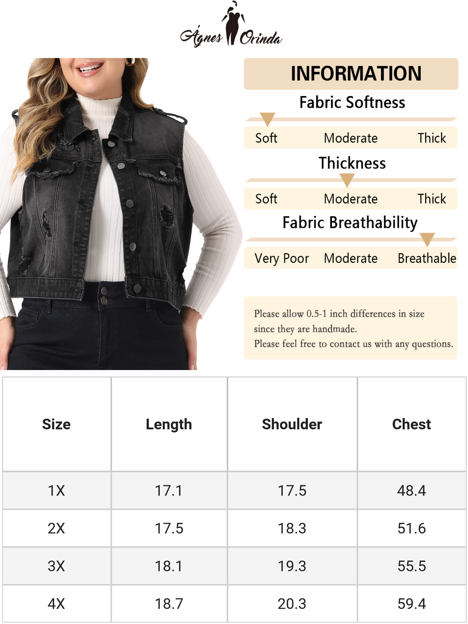 Unique Bargains Women's Plus Size Denim Sleeveless Chest Pockets Vests Jacket 2X Black