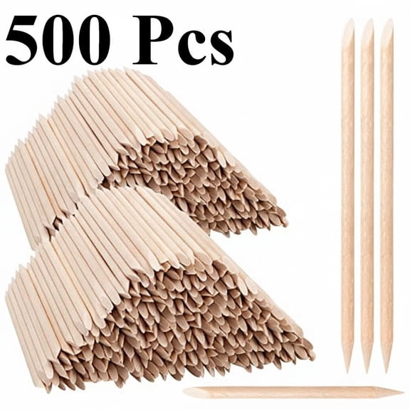 500PCS Double Sided Cuticle Pusher Remover, Wood Nail Sticks, Disposable Cuticle Sticks for Manicures & Pedicures, Wooden Nail Art Cuticle Pusher Remover Set for Home & Salon Manicure