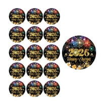PEIBang 16Pcs Happy New Black and Gold Paper Plates,7 Inch Disposable Dinner Plates Tableware Set for New Year's Eve Party Supplies